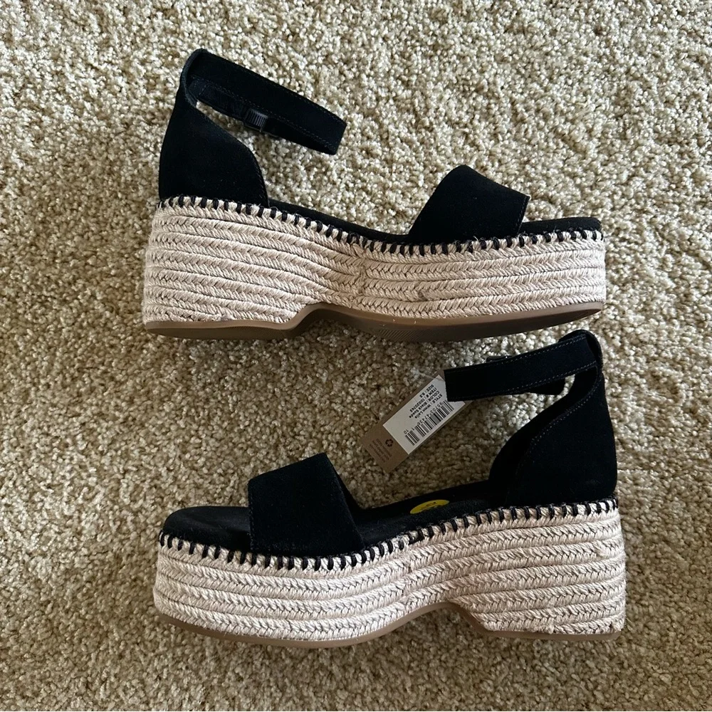 TOMS Laila‎ Black Suede Platform Espadrille Wedge Sandals Size 9.5 NWT